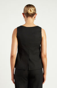 Theresa Button Up Vest Top - Black