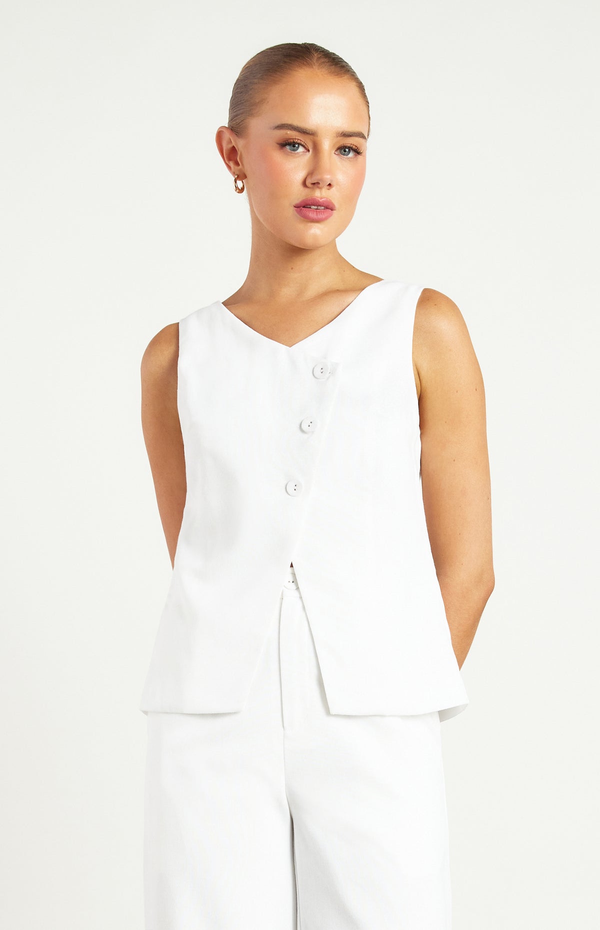 Theresa Button Up Vest Top - White