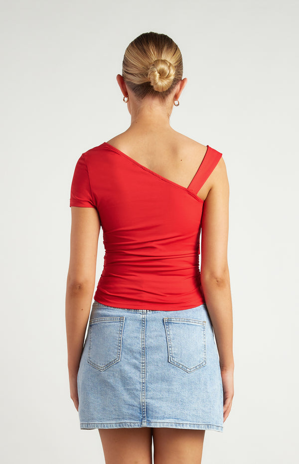 Danella Ruched Jersey Top - Red