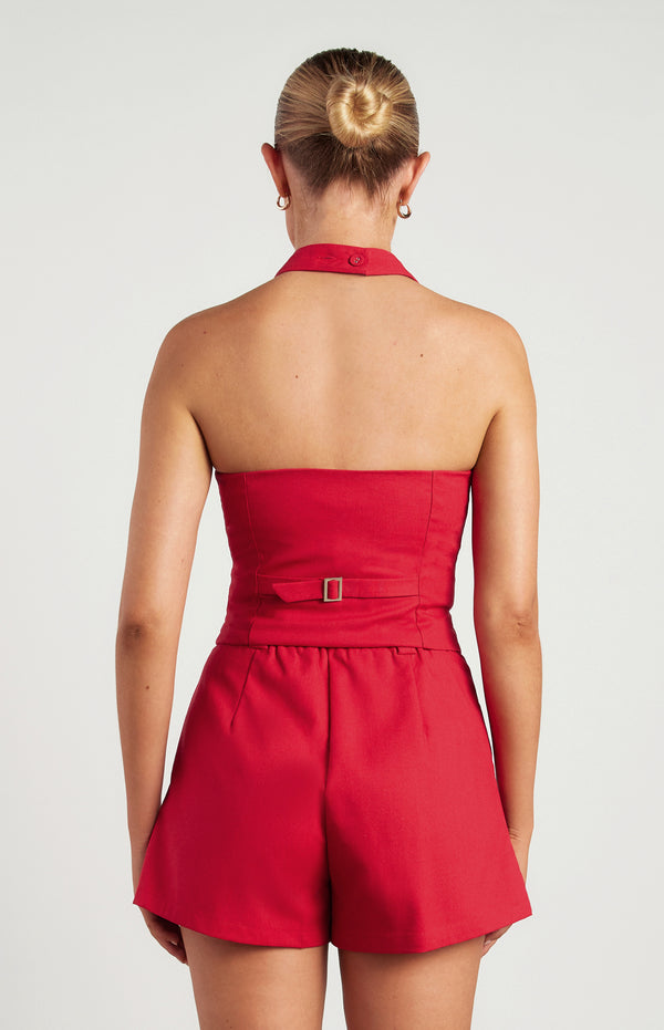 Jaynie Linen Halter Neck Vest - Red