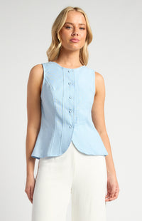 Beckie Button-up Vest - Blue