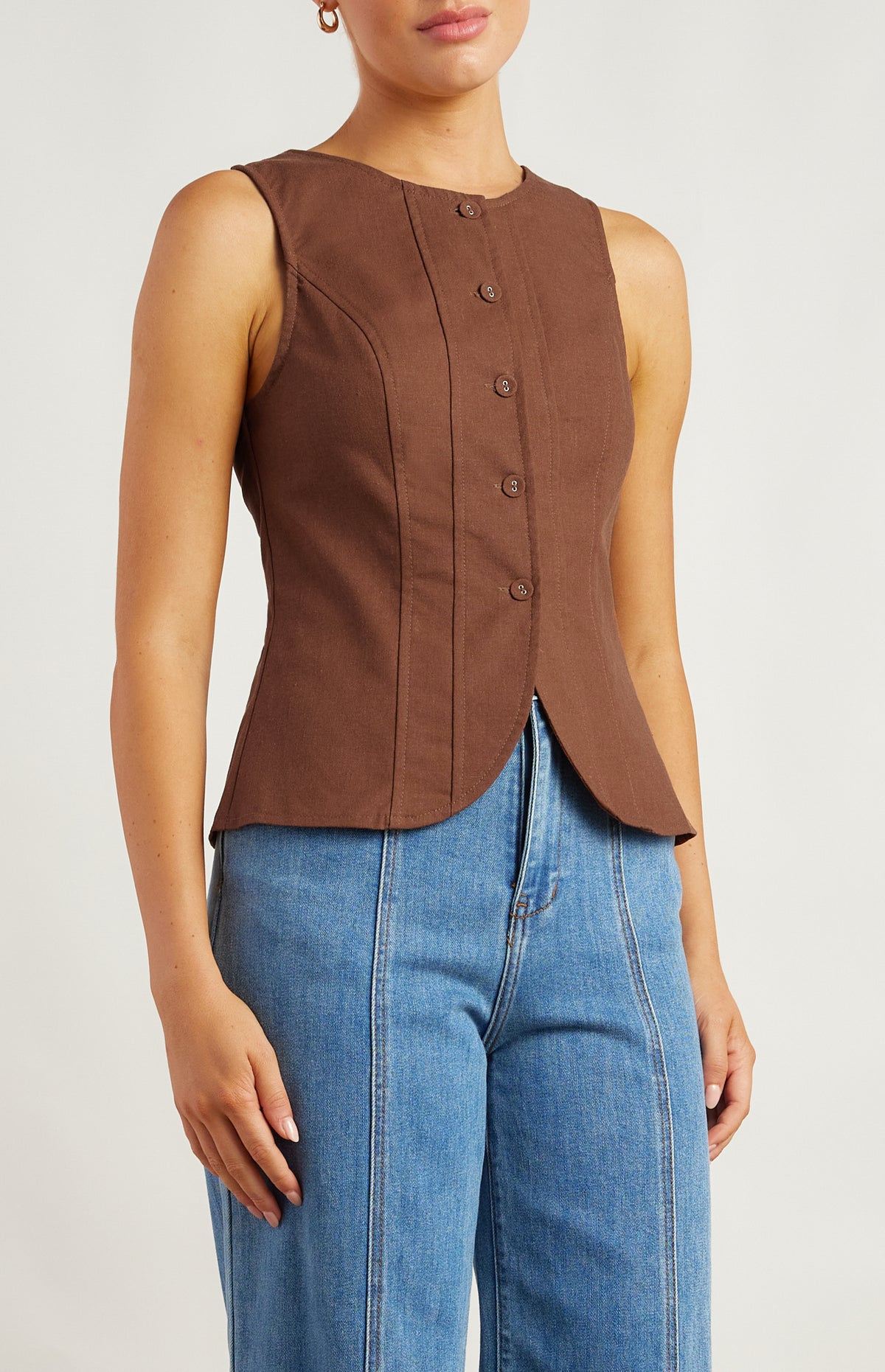 Beckie Button-up Vest - Chocolate