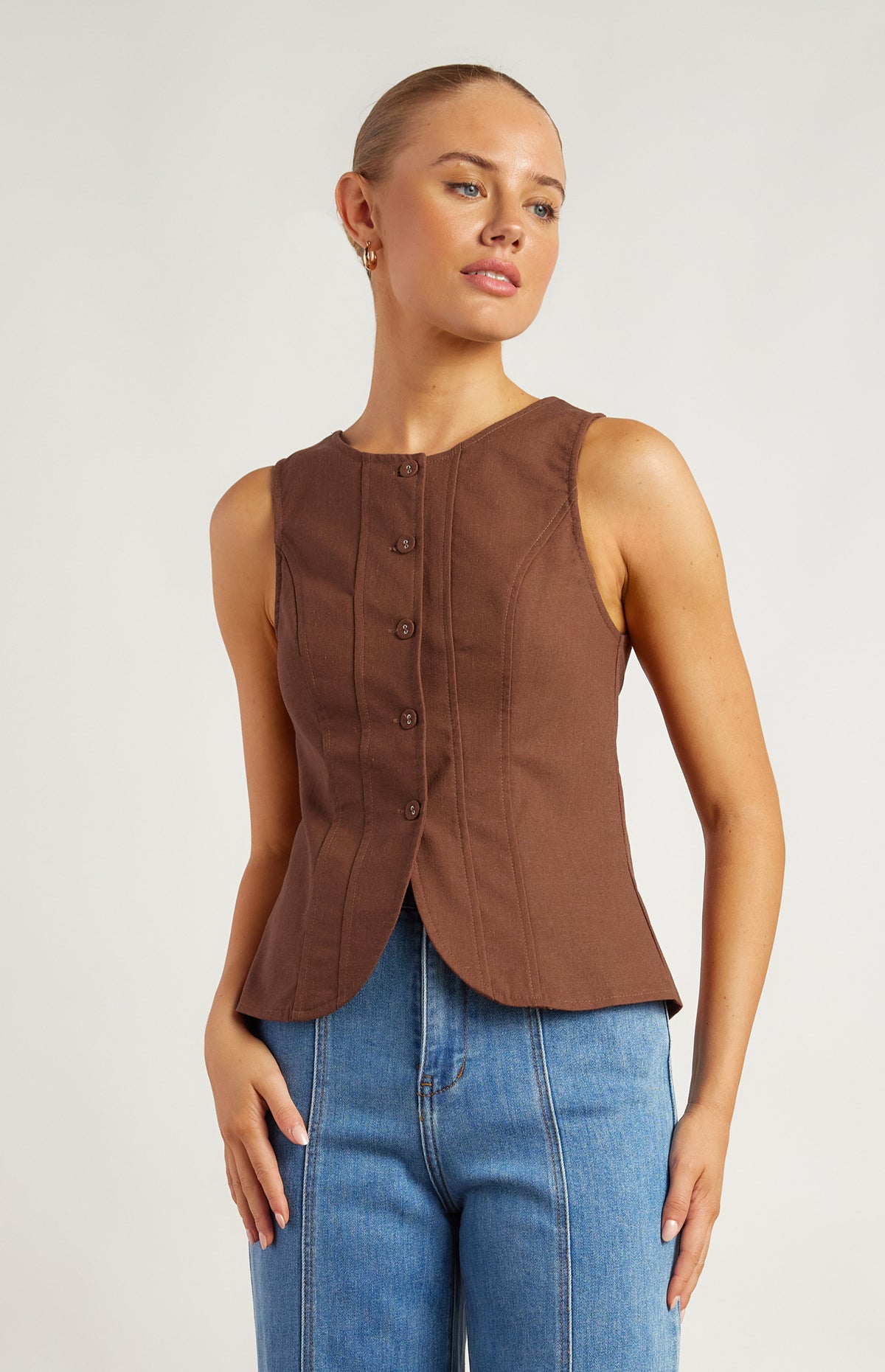 Beckie Button-up Vest - Chocolate