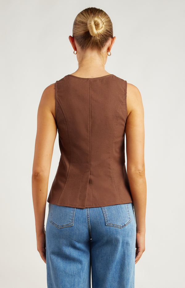 Beckie Button-up Vest - Chocolate