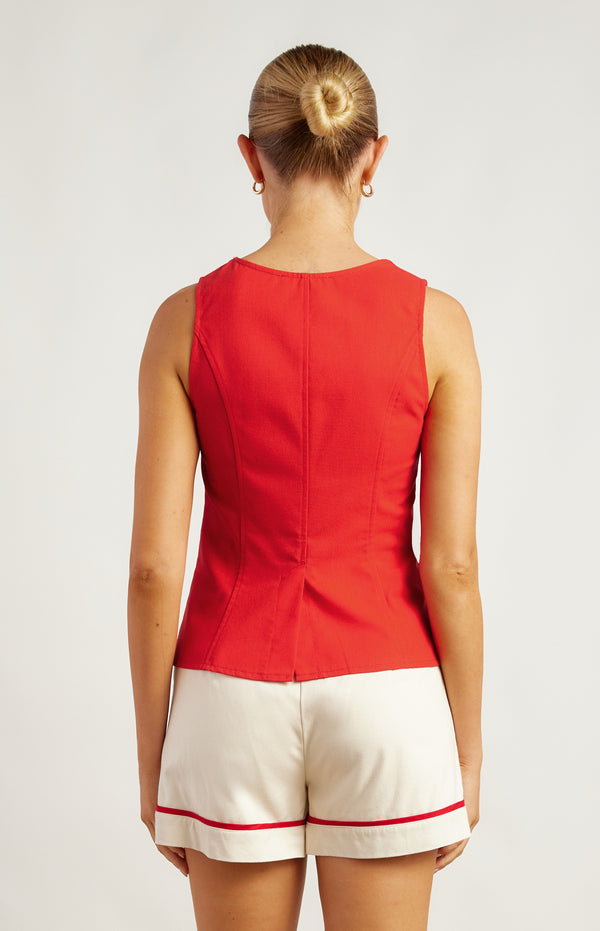 Beckie Button-up Vest - Red