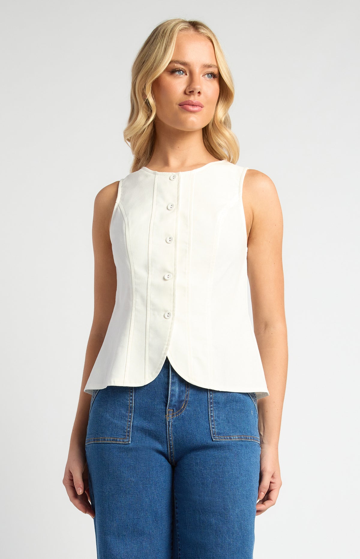 Beckie Button-up Vest - White