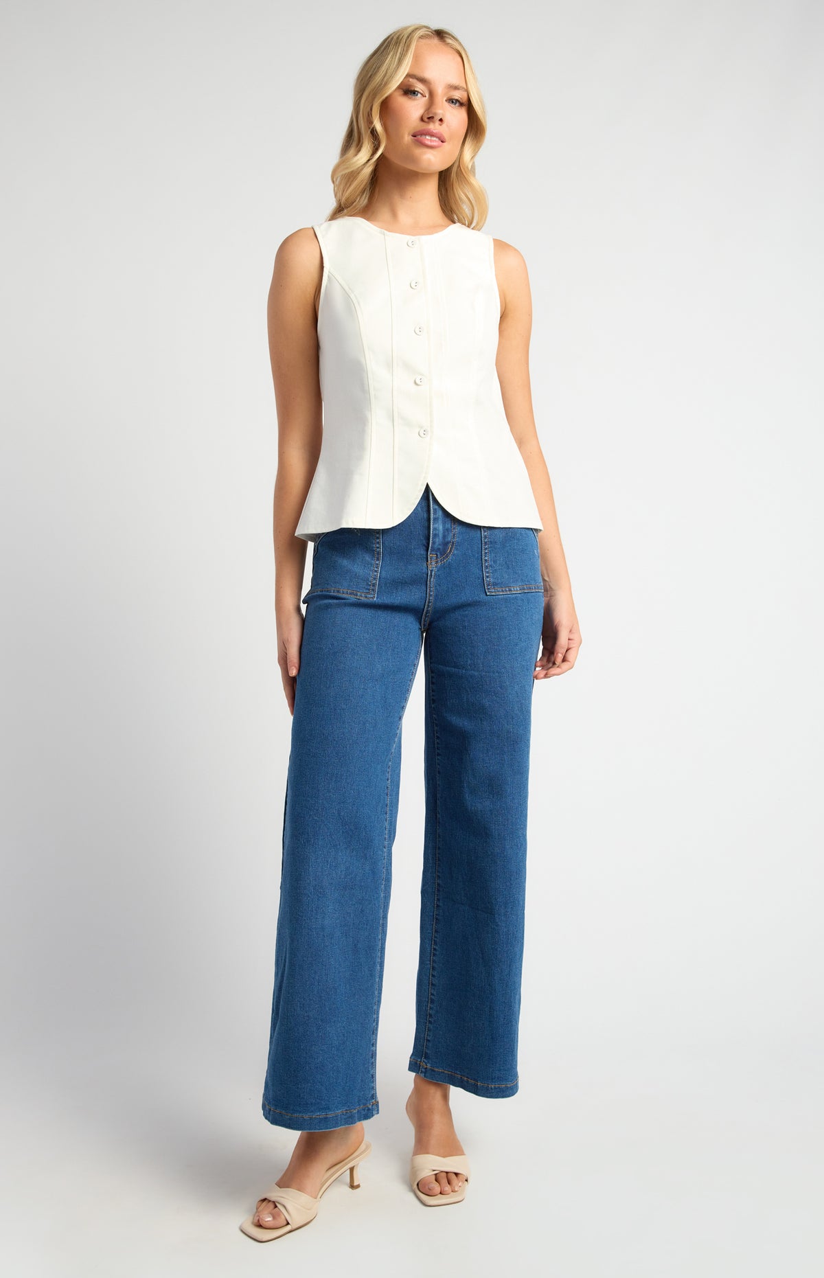 Beckie Button-up Vest - White