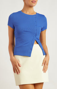 Alley Short Sleeve Button-Up Top - Blue