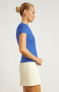 Alley Short Sleeve Button-Up Top - Blue