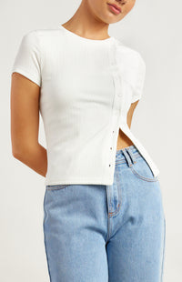 Alley Short Sleeve Button-Up Top - White