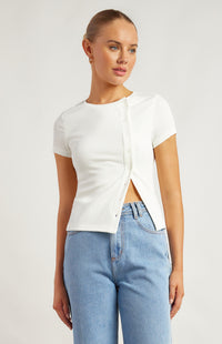 Alley Short Sleeve Button-Up Top - White