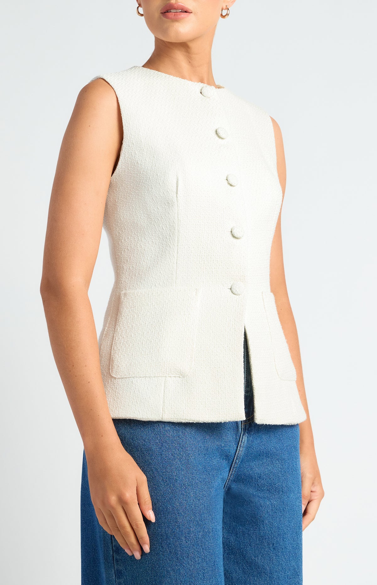 Cecelia Tweed Vest - White