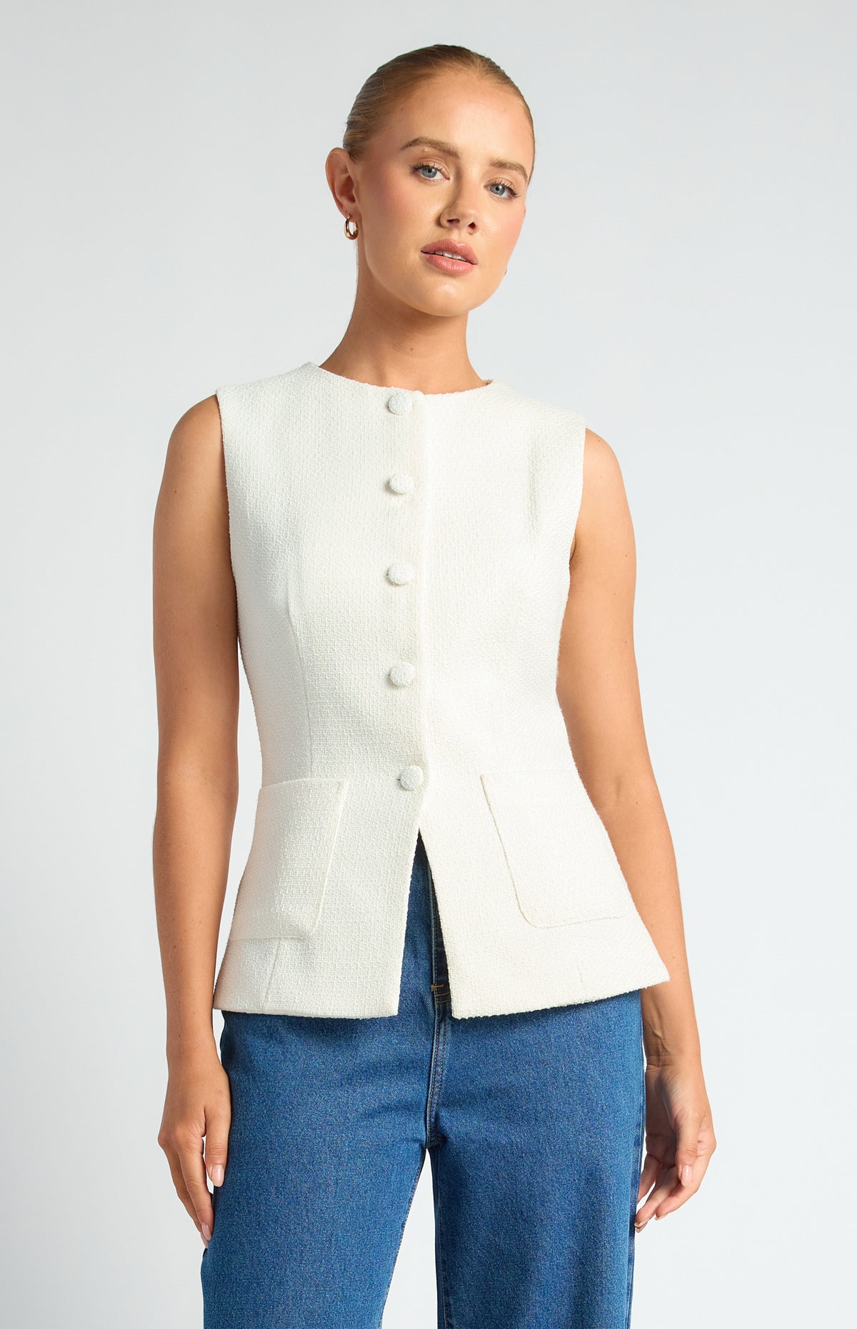 Cecelia Tweed Vest - White