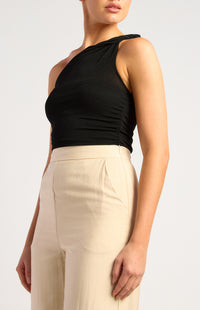 Jerry One Shoulder Mesh Top - Black