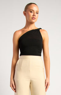 Jerry One Shoulder Mesh Top - Black