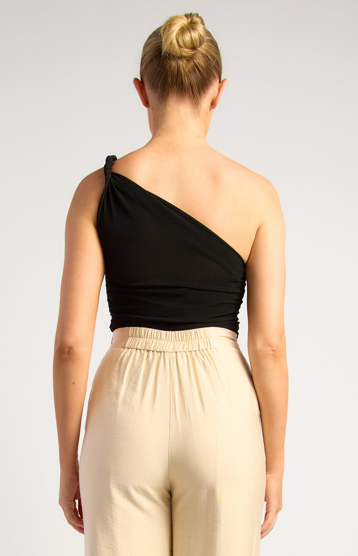 Jerry One Shoulder Mesh Top - Black