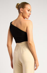 Jerry One Shoulder Mesh Top - Black