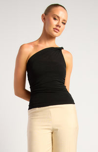 Jerry One Shoulder Mesh Top - Black
