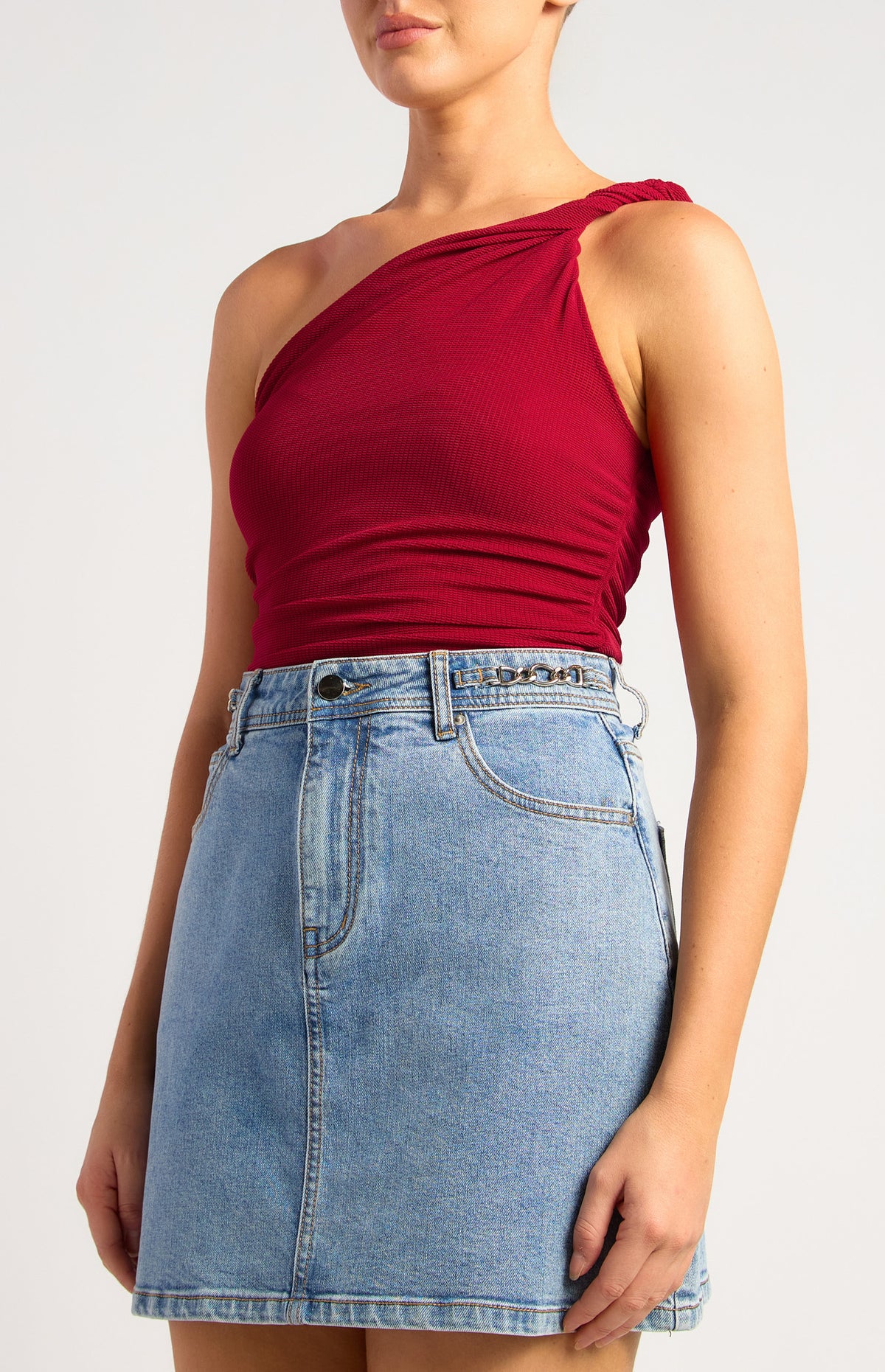 Jerry One Shoulder Mesh Top - Red