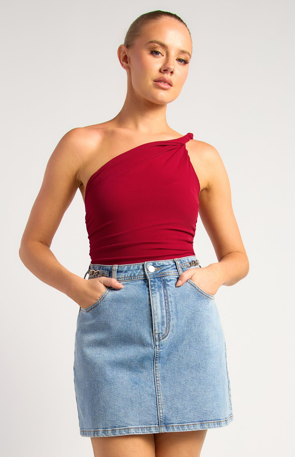 Jerry One Shoulder Mesh Top - Red