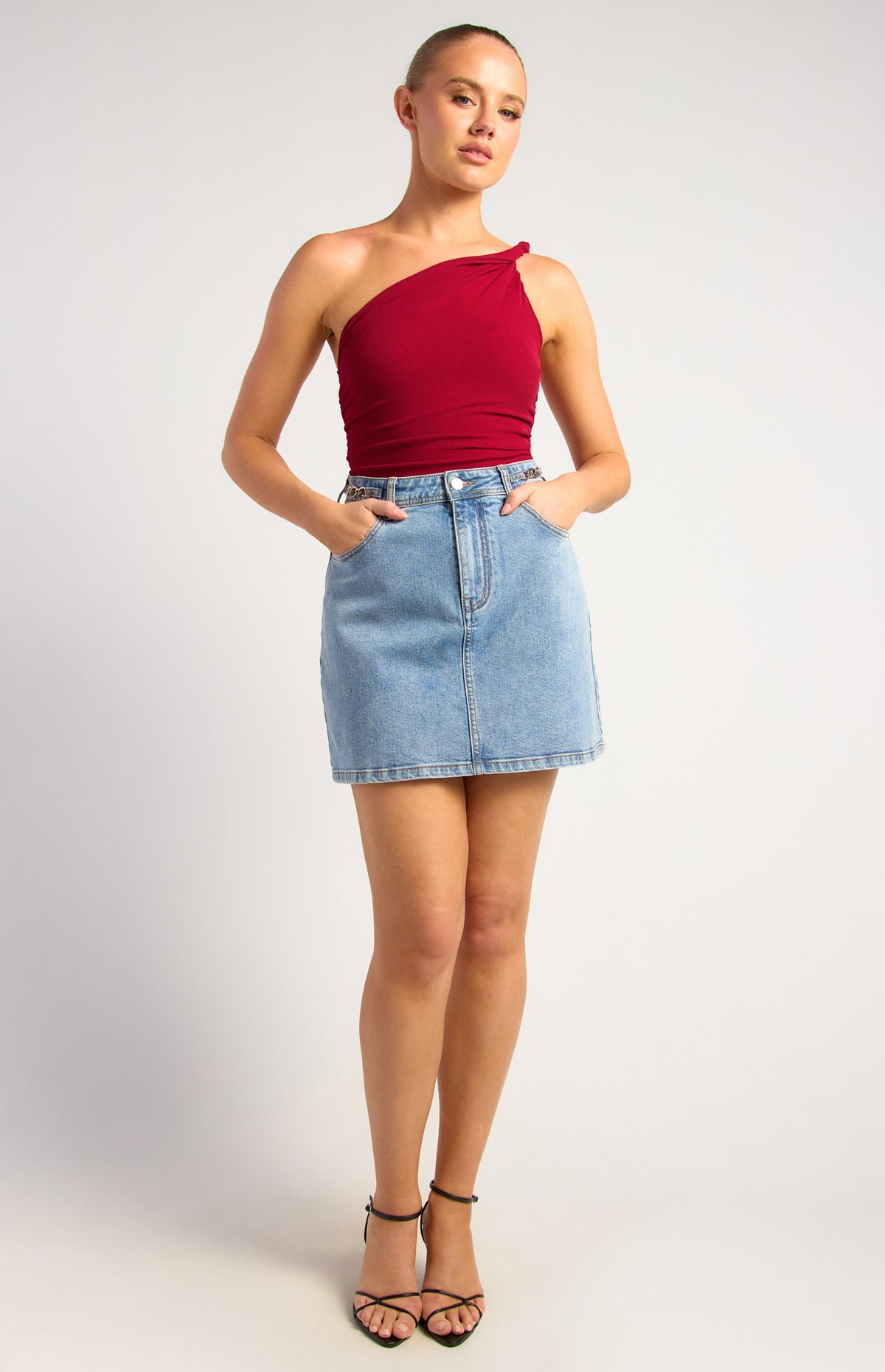 Jerry One Shoulder Mesh Top - Red