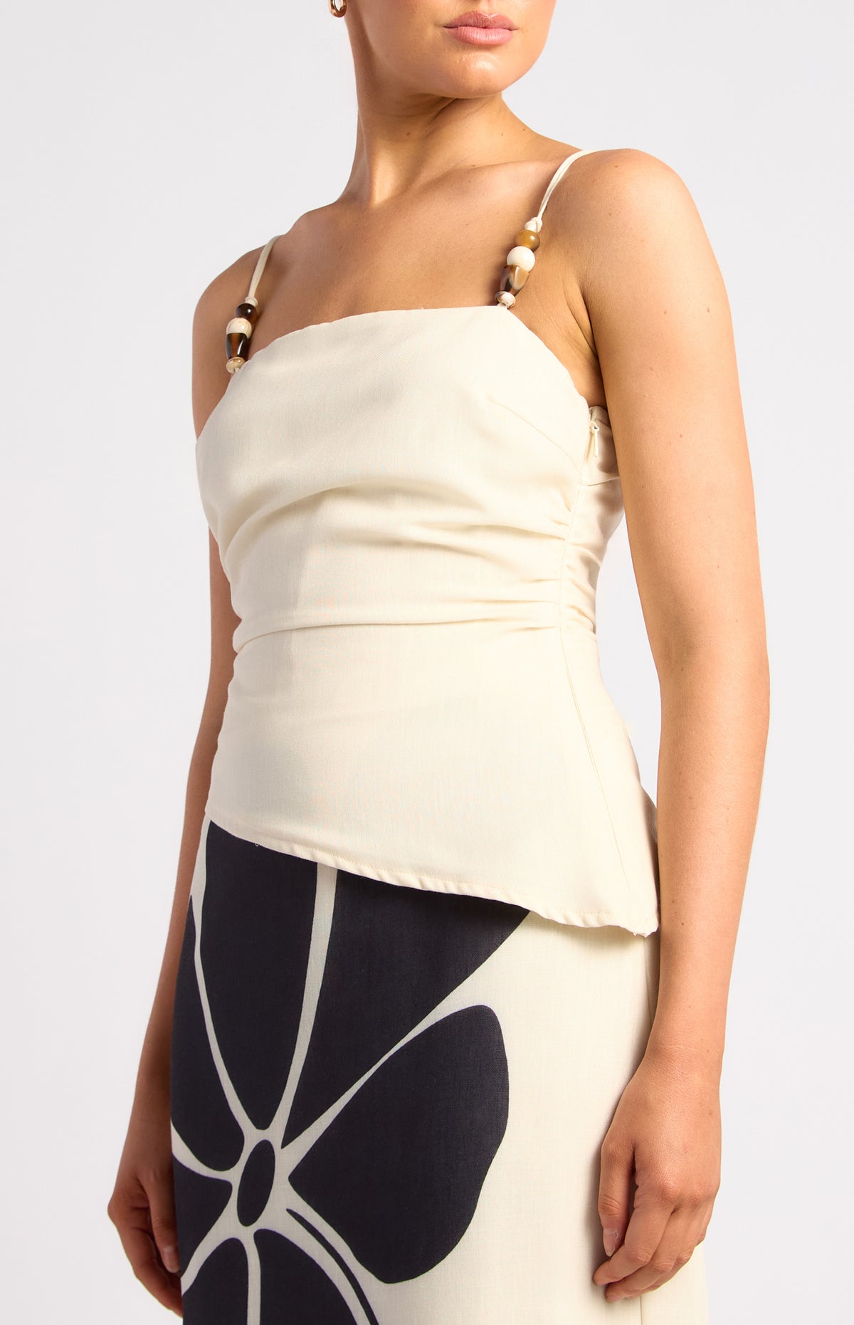 Aster Faux Linen Top - Beige