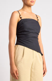 Aster Faux Linen Top - Black