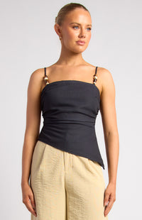 Aster Faux Linen Top - Black