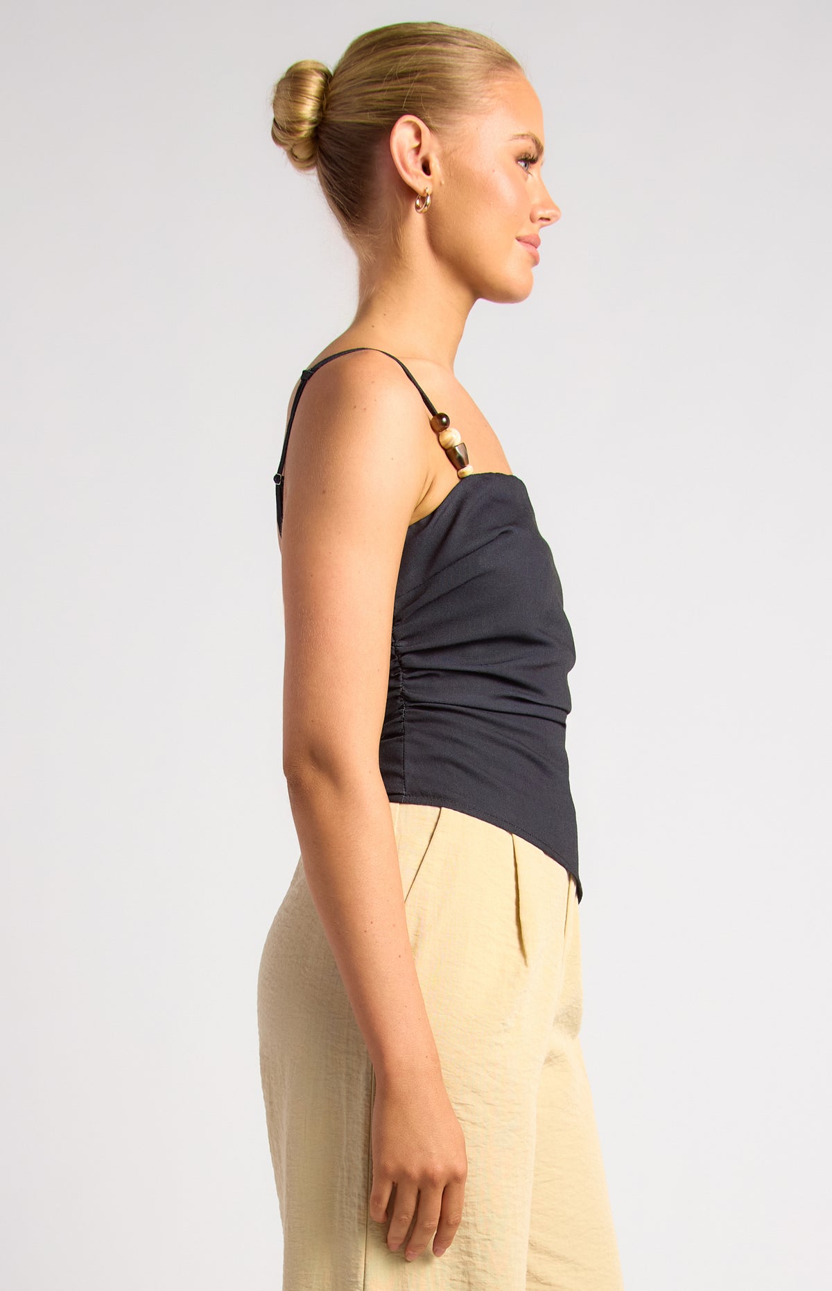 Aster Faux Linen Top - Black