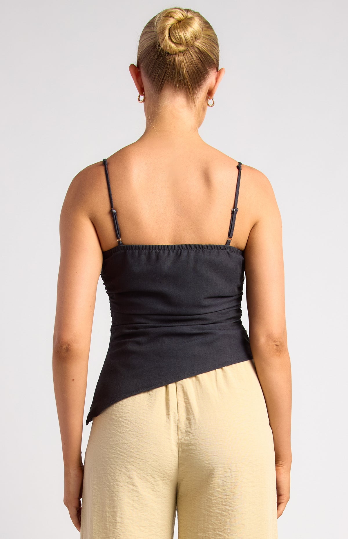 Aster Faux Linen Top - Black