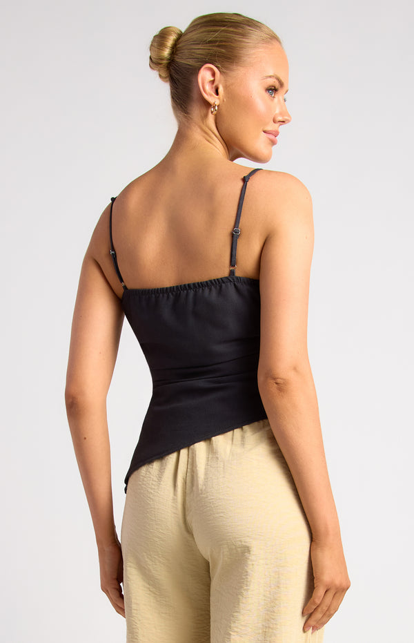 Aster Faux Linen Top - Black