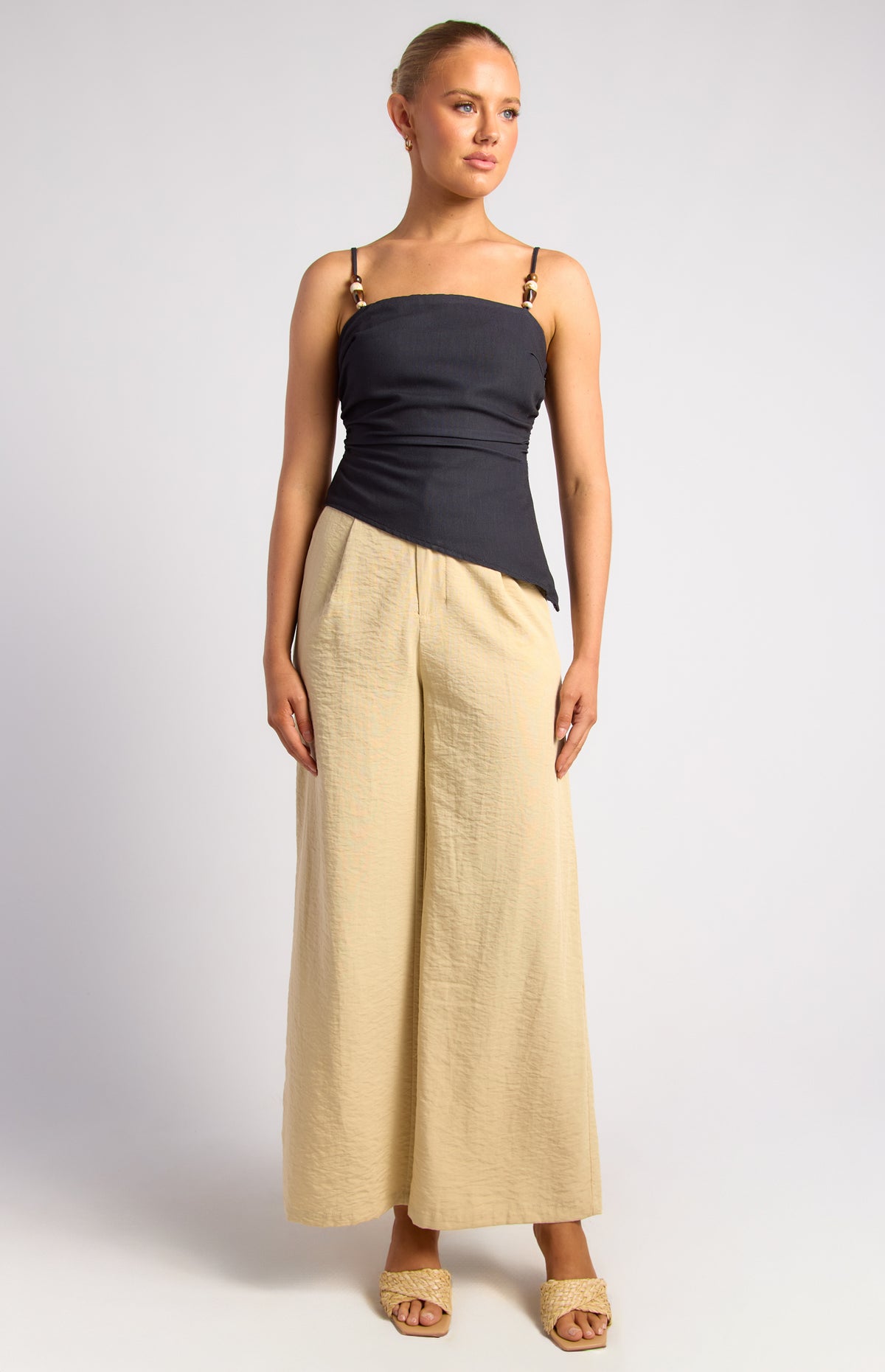 Aster Faux Linen Top - Black