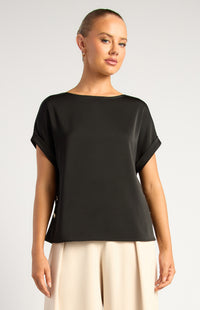 Jed Side Split Sateen Top - Black