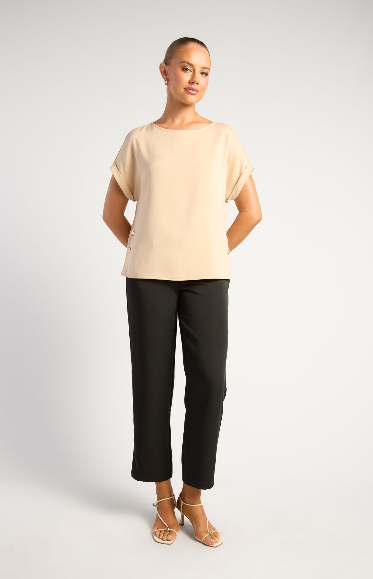 Jed Side Split Sateen Top - Latte