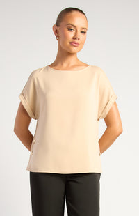 Jed Side Split Sateen Top - Latte