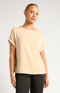 Jed Side Split Sateen Top - Latte