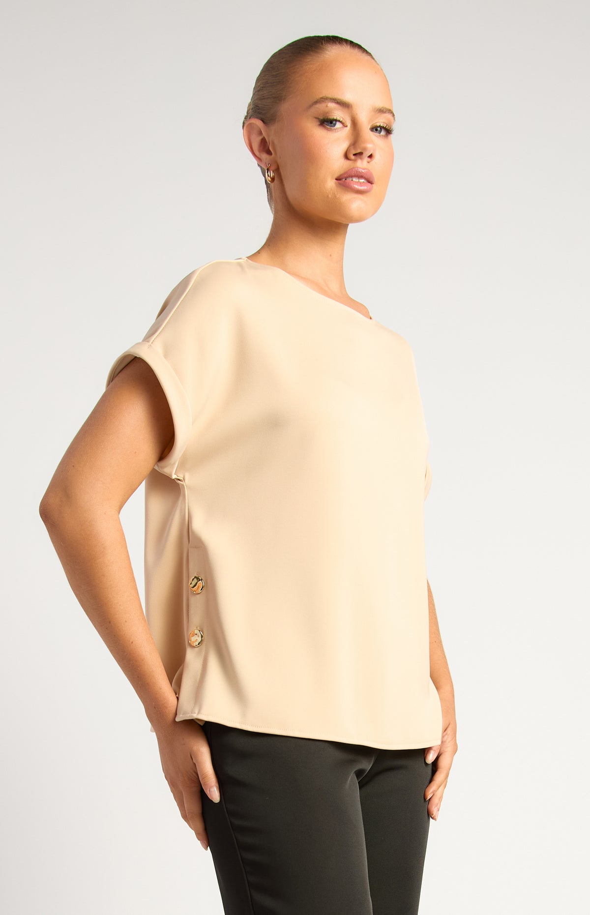 Jed Side Split Sateen Top - Latte