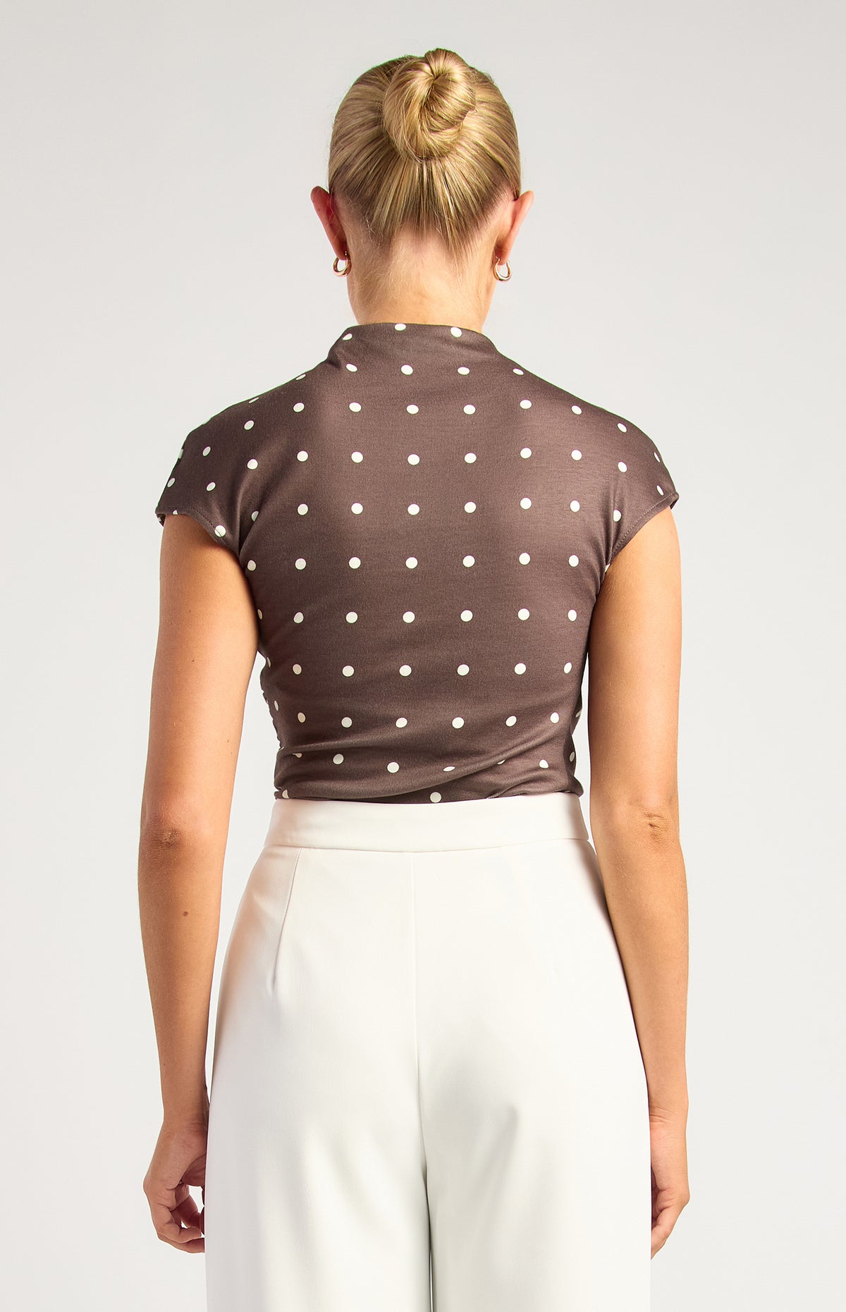 Davine Polkadot Ruched Top - Chocolate