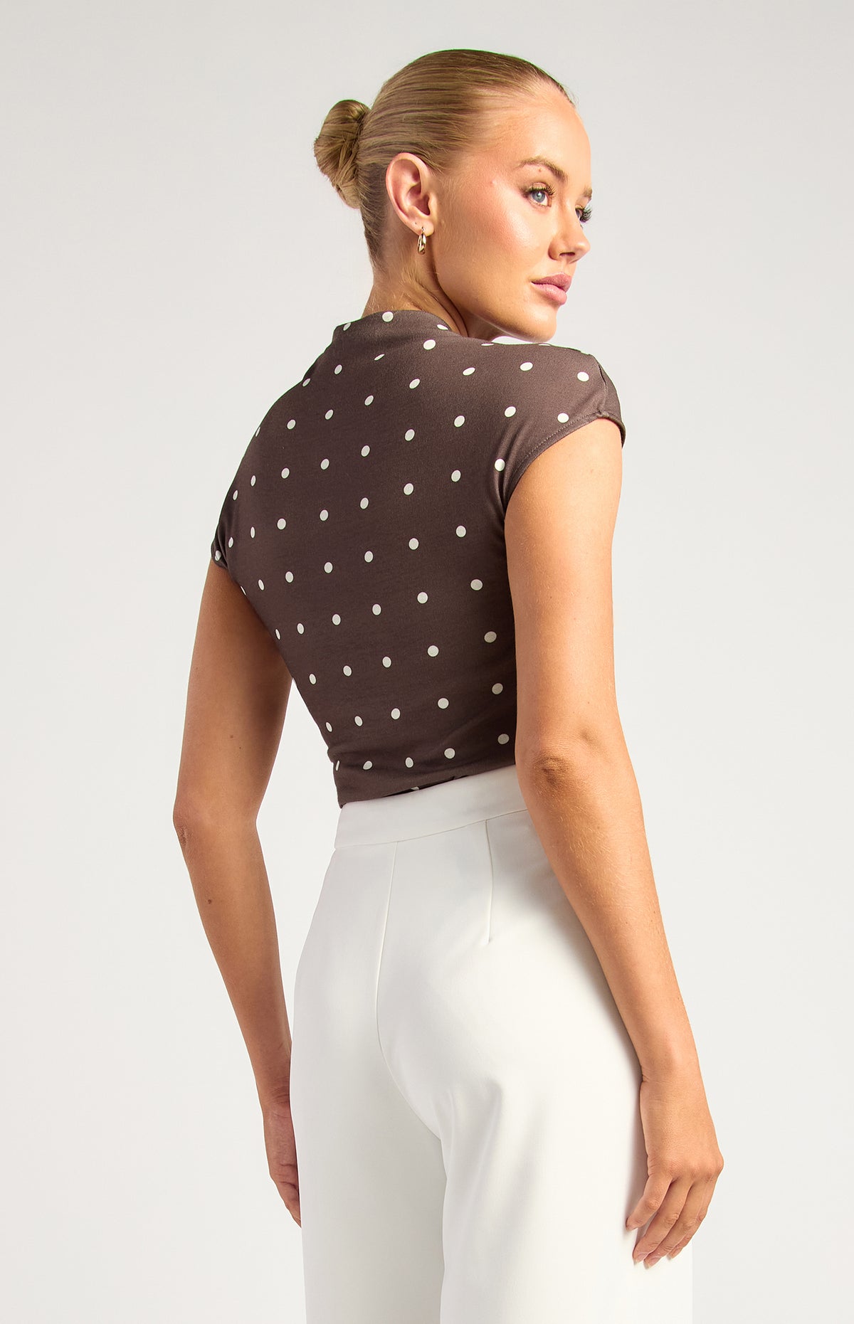 Davine Polkadot Ruched Top - Chocolate