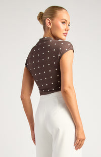 Davine Polkadot Ruched Top - Chocolate