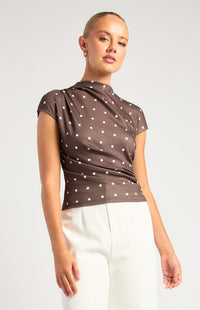 Davine Polkadot Ruched Top - Chocolate