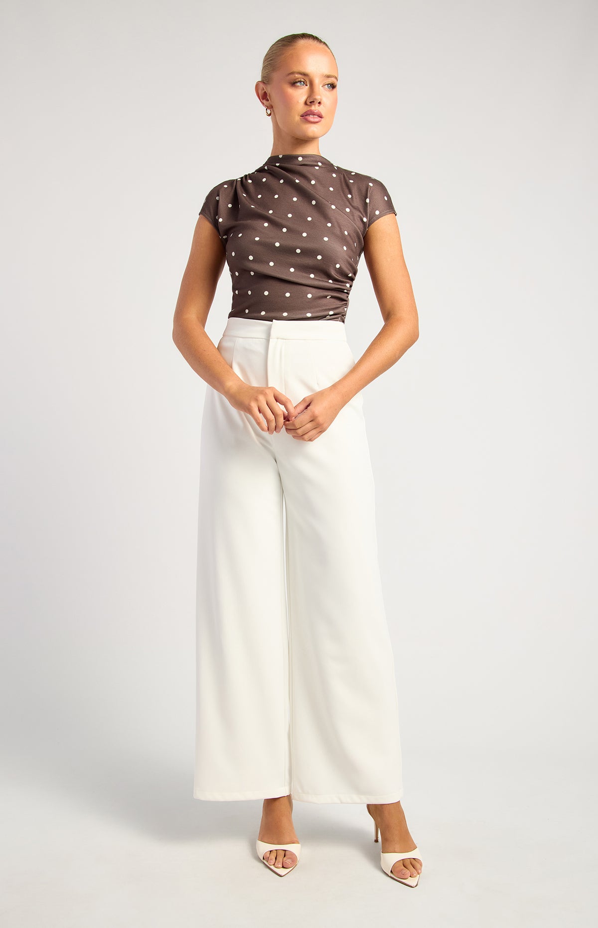 Davine Polkadot Ruched Top - Chocolate