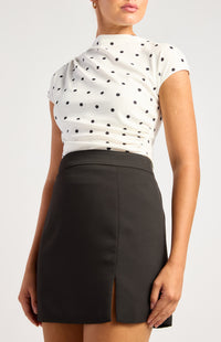 Davine Polkadot Ruched Top - White