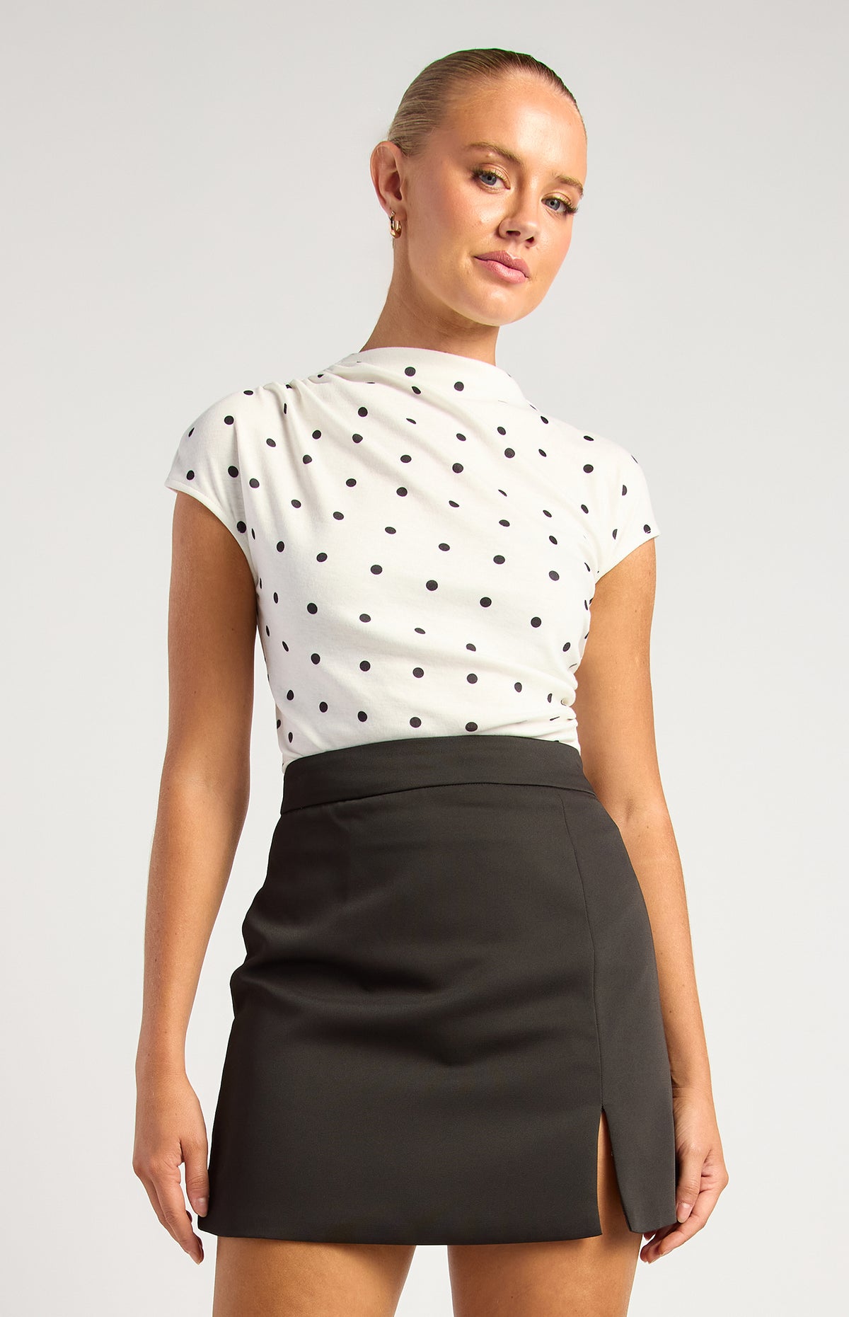 Davine Polkadot Ruched Top - White