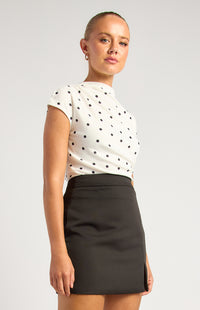 Davine Polkadot Ruched Top - White