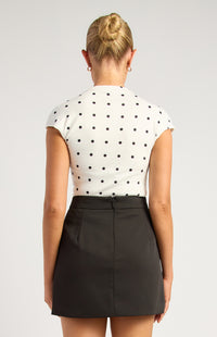 Davine Polkadot Ruched Top - White