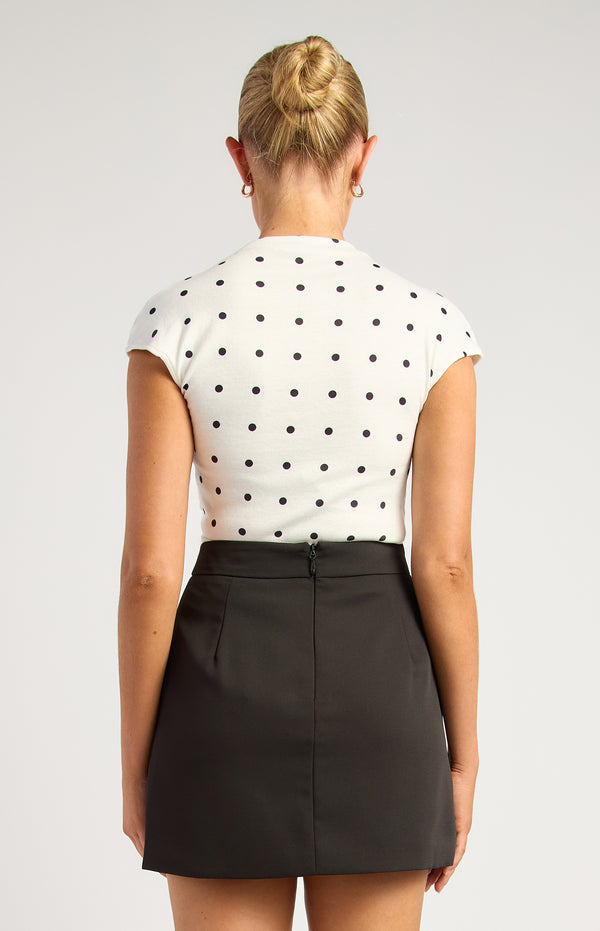 Davine Polkadot Ruched Top - White
