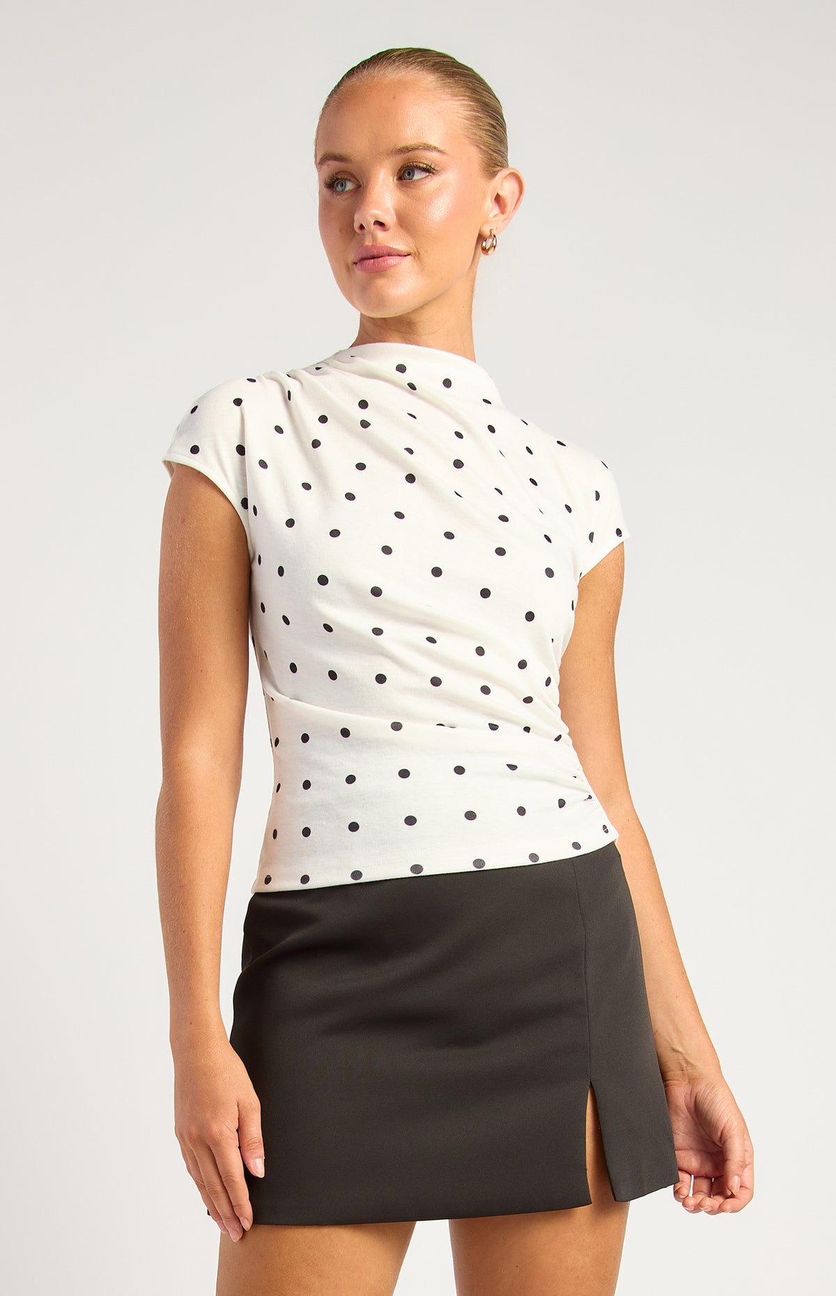 Davine Polkadot Ruched Top - White