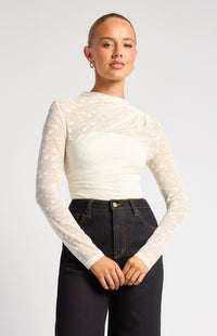 Elaria Floral Lace Sheer Top - White