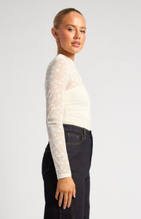Elaria Floral Lace Sheer Top - White